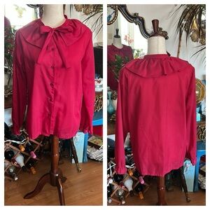 NEW FASHION CREATION Red Pussy Bow Ruffled Blouse